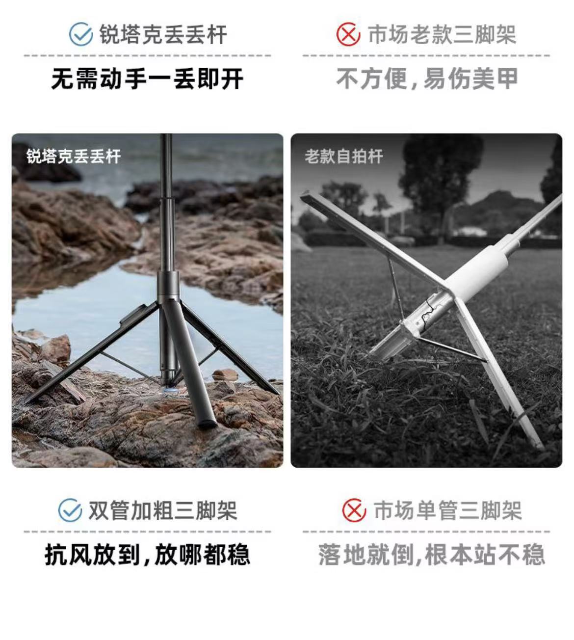 ollig·丟丟桿2025新款戶外手持自拍桿便攜三腳架旋轉拍照神器 - 图片 7