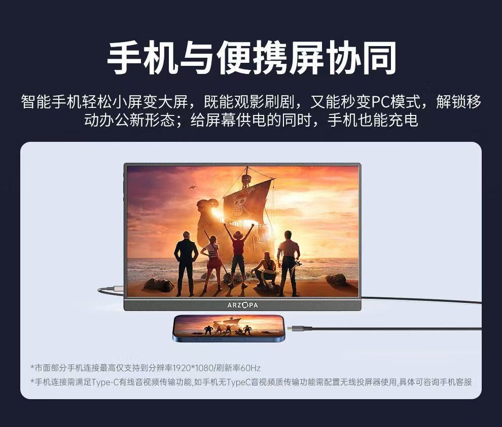 ollig·ARZOPA便攜式顯示器16.1英吋2.5K 165Hz電腦筆記本顯示副屏 - 图片 6