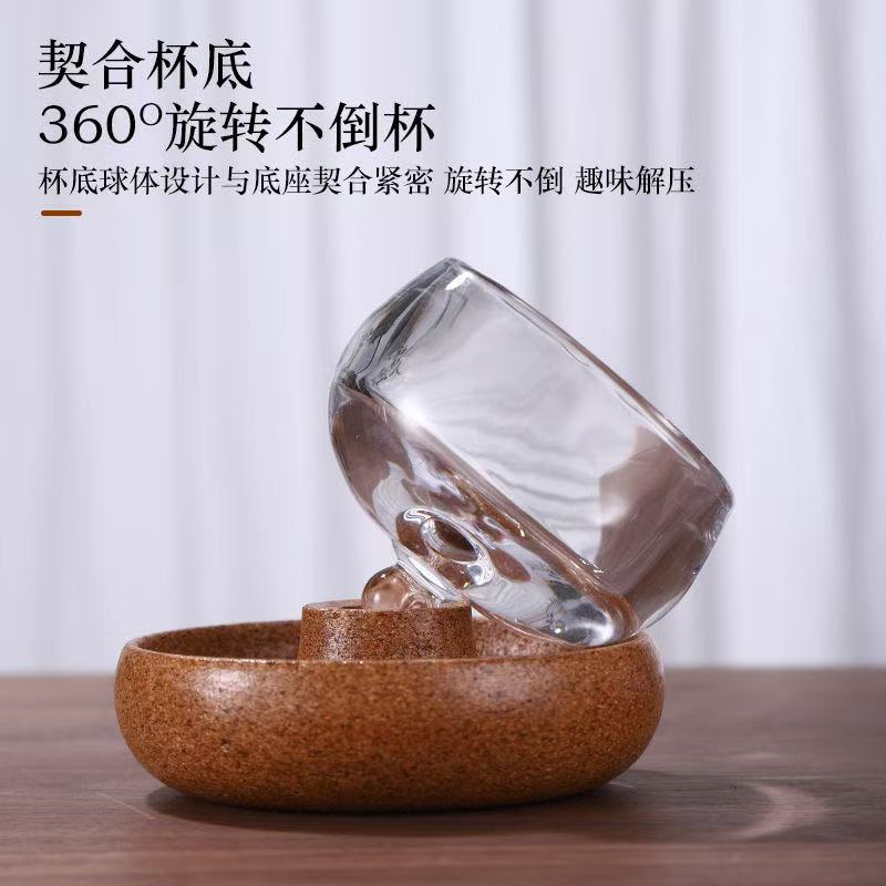 ollig·時來運轉主人杯高顏值水晶玻璃杯抗壓旋轉杯不倒杯家用品茗杯耐高溫主人杯 - 图片 3