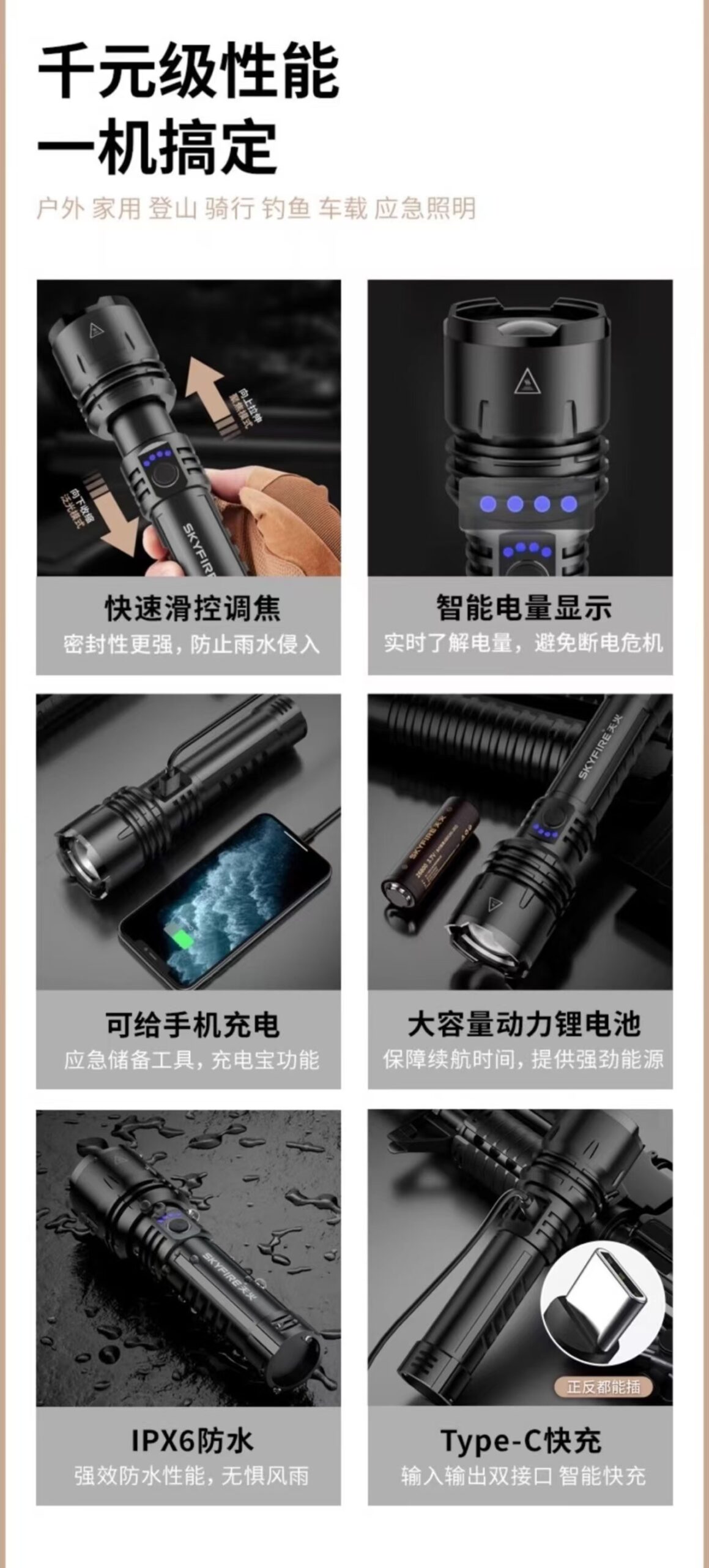 ollig·SKYFIRE蒼龍強光手電筒超亮激光戶外鐳射巡邏家用遠射超長續航多功能 - 图片 13