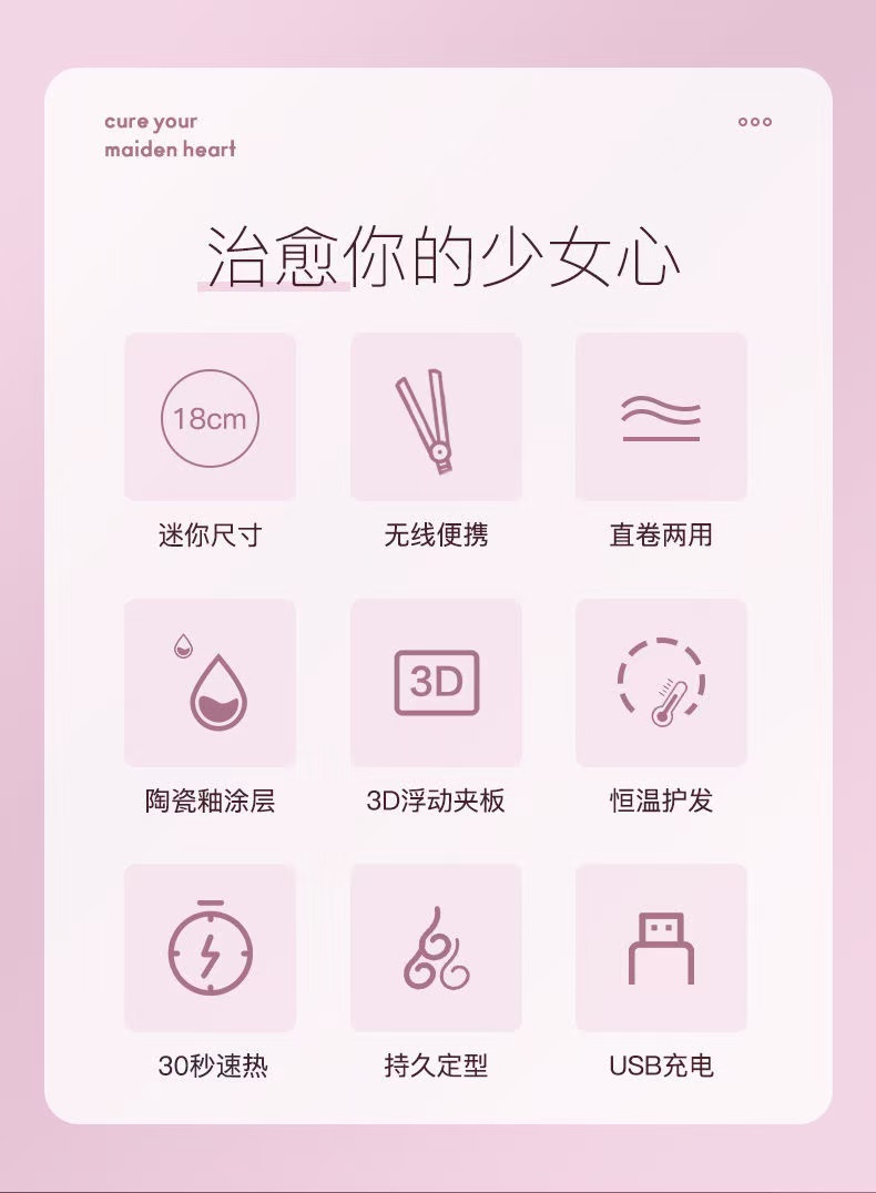 ollig·CONFU無線夾板直卷兩用捲髮棒迷你直發器拉直板夾護髮便攜 - 图片 3