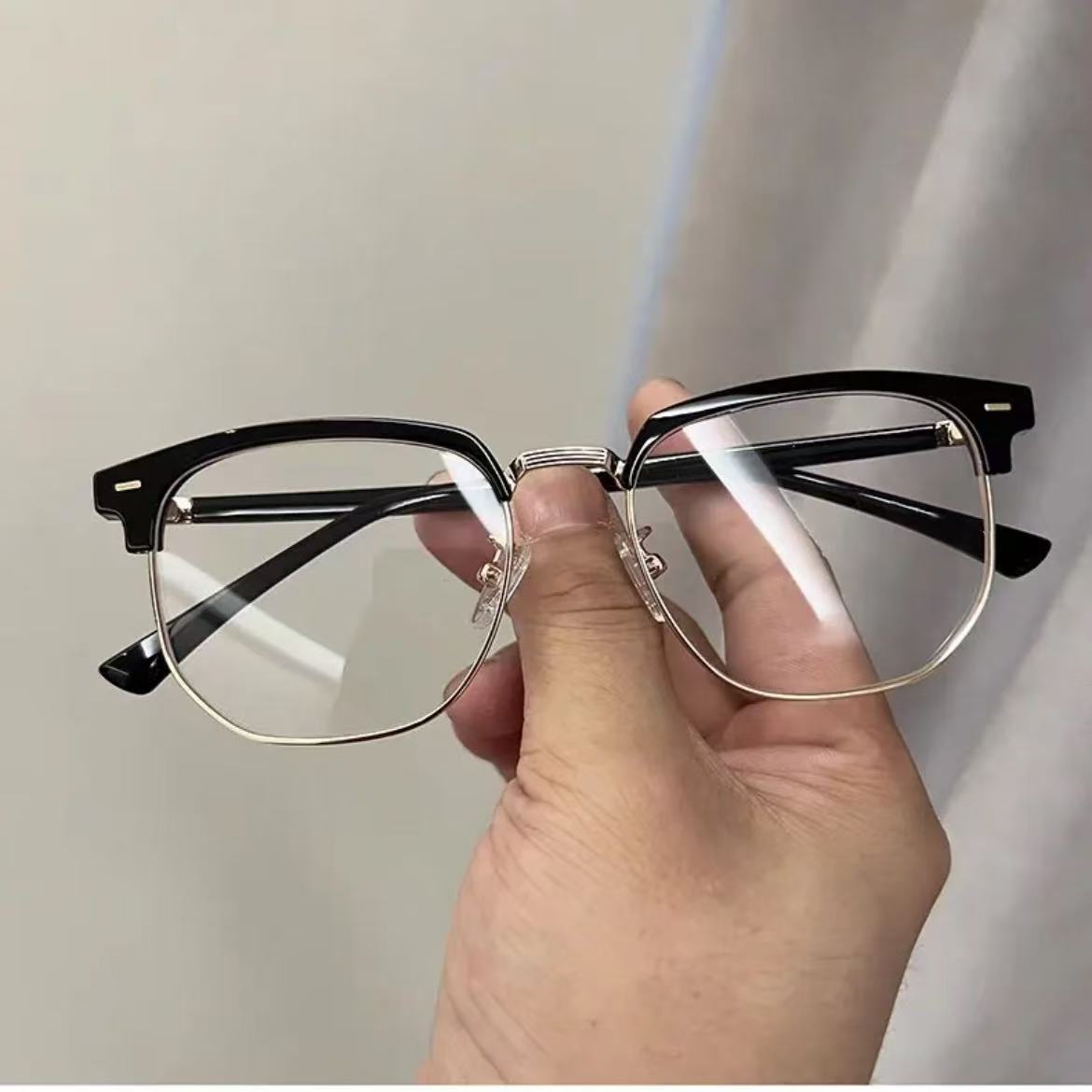 ollig·近視眼鏡男韓版潮半框素顏黑框防藍光可配度數顯臉小框平光鏡 - 图片 11