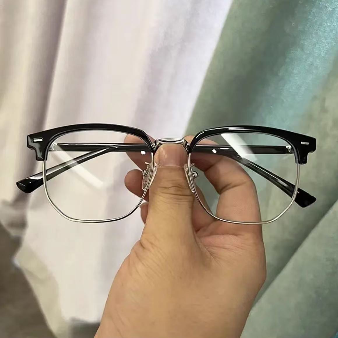 ollig·近視眼鏡男韓版潮半框素顏黑框防藍光可配度數顯臉小框平光鏡 - 图片 10