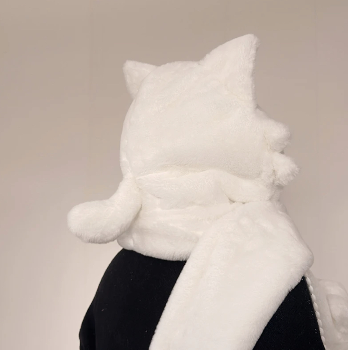 ollig·可愛貓咪圍脖帽子手套一體毛絨保暖百搭連帽圍巾冬季女生禮物 - 图片 5