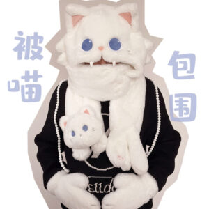 ollig·可愛貓咪圍脖帽子手套一體毛絨保暖百搭連帽圍巾冬季女生禮物