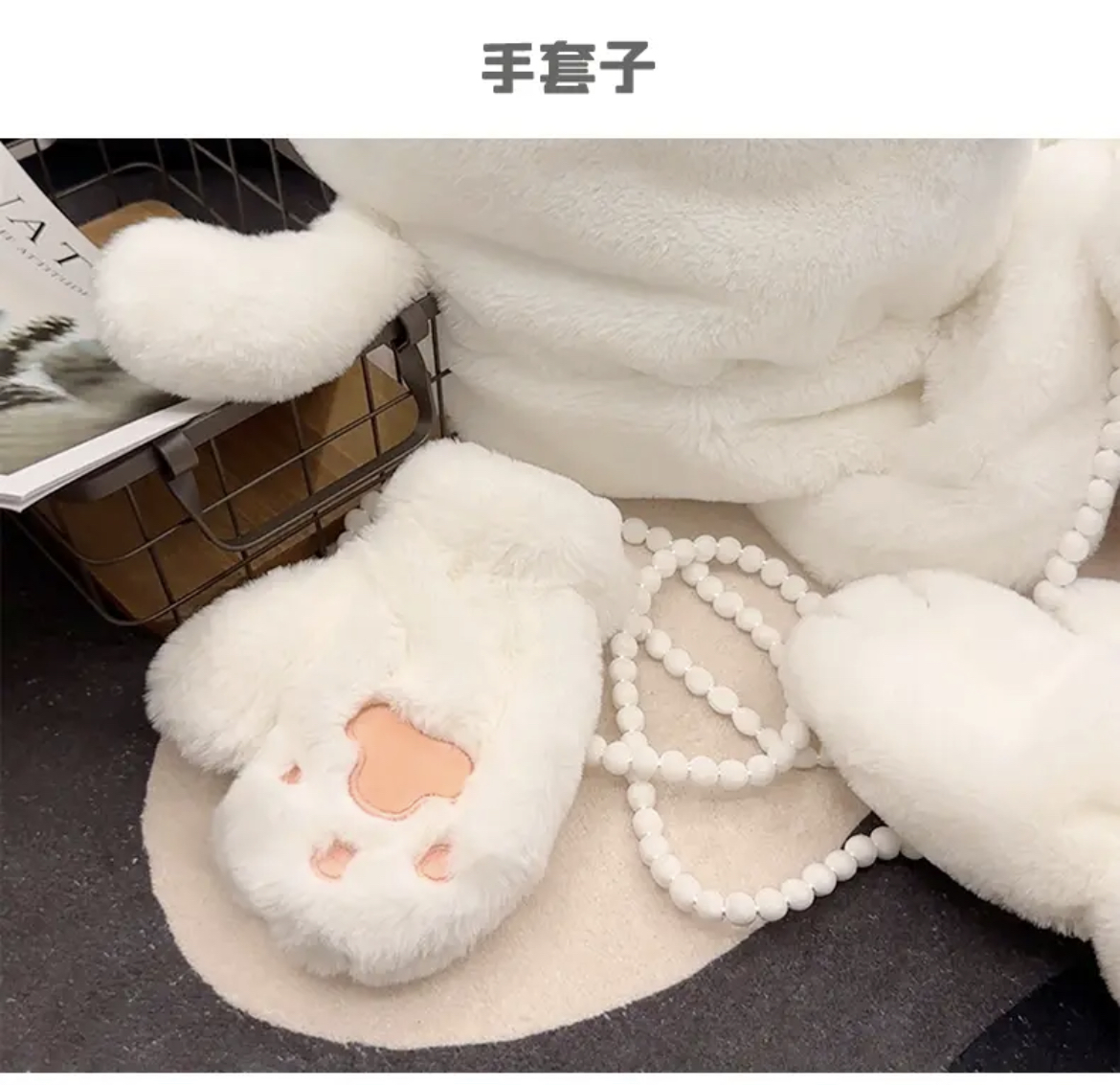 ollig·可愛貓咪圍脖帽子手套一體毛絨保暖百搭連帽圍巾冬季女生禮物 - 图片 10