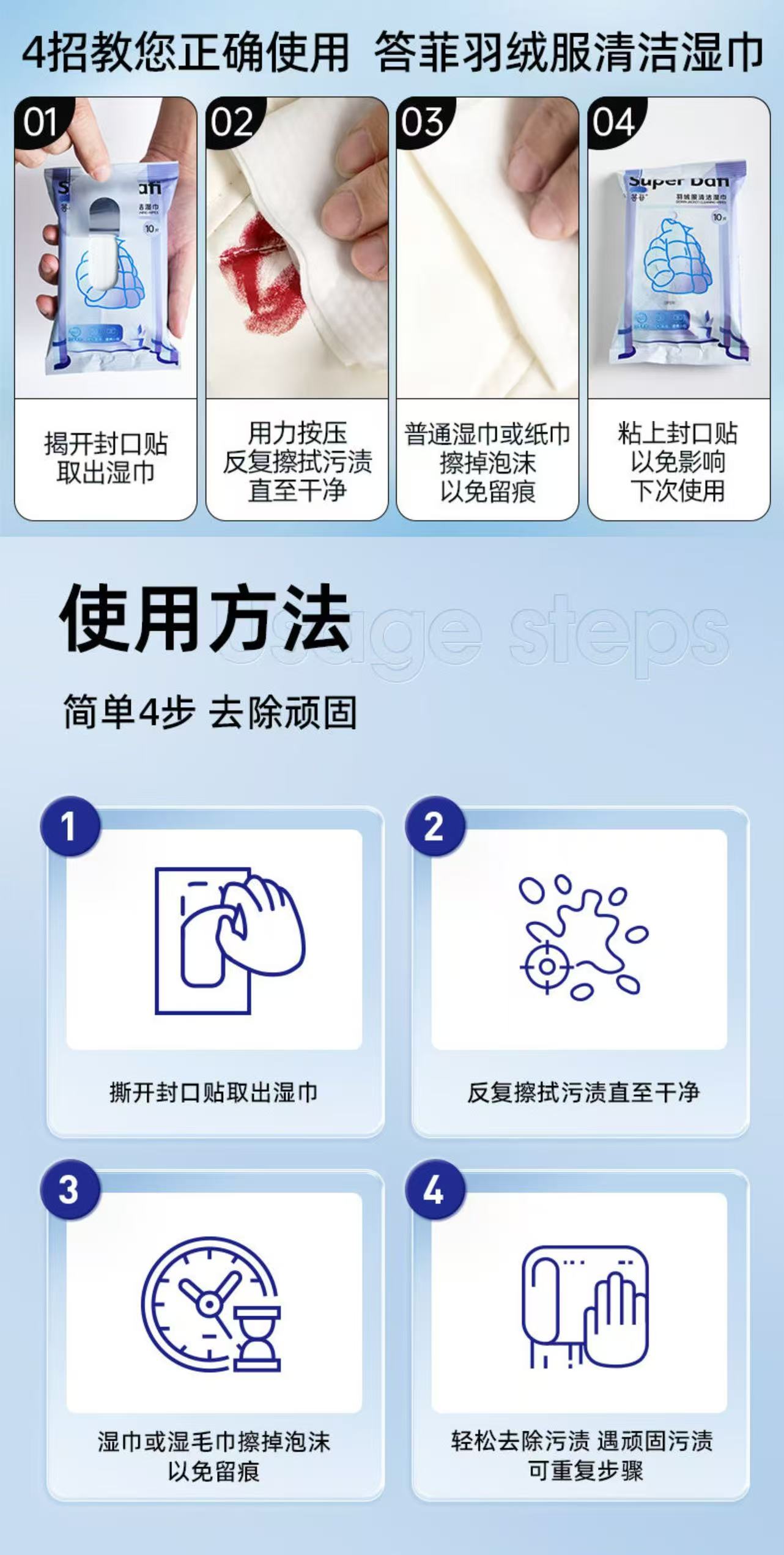 ollig&Dafi羽絨服清潔濕巾免洗去污強力清潔衣服專用乾洗濕紙巾便攜家用 - 图片 12