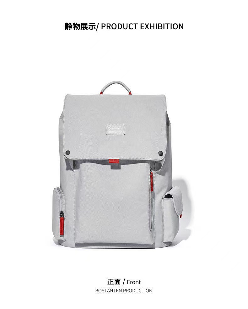 ollig·Bostanten雙肩包男電腦包帆布高級感書包大學生旅遊大容量旅行背包 - 图片 2