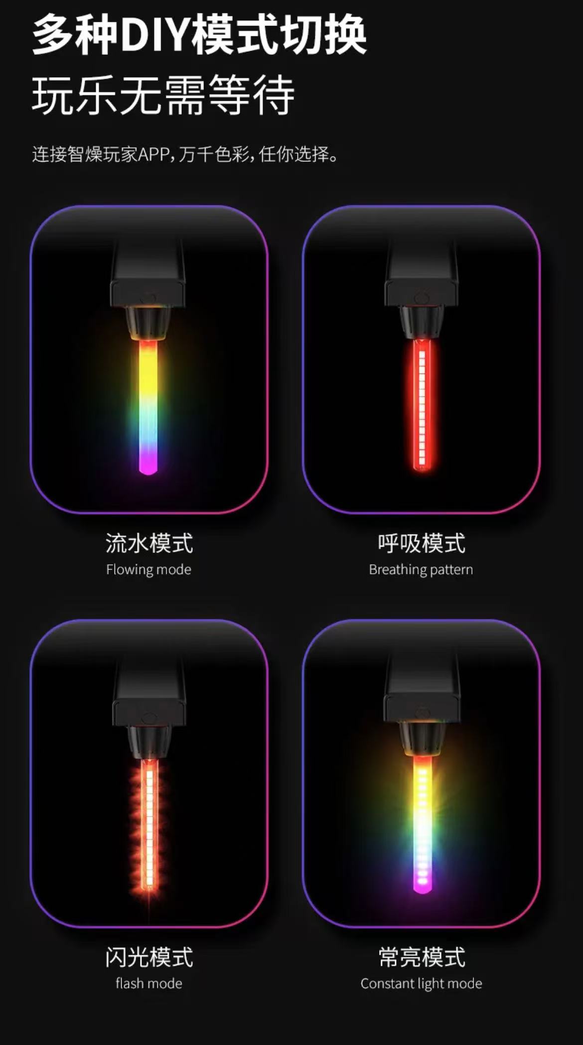 ollig·SU7智能炫彩尾燈公路車夜騎防水智能感應自動閃爍彩色 - 图片 6