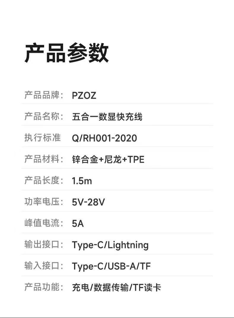 ollig·pzoz四合一適用蘋果手機PD快充數顯數據線60W安卓充電線typec高速 - 图片 13